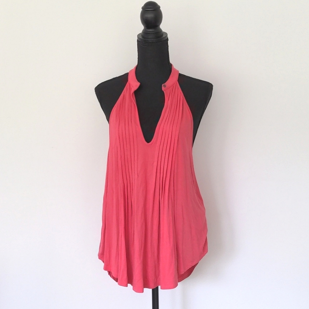 Pink Free People Loose Keyhole Blouse